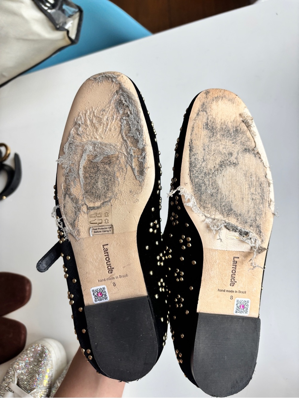 Larroude Black with Gold Floral Emblisments Mary Jane Flats - Picture 5 of 7